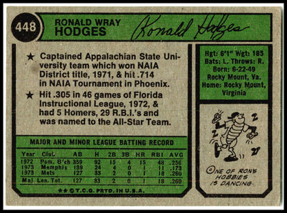 1974 Topps #448 Ron Hodges RC New York Mets
