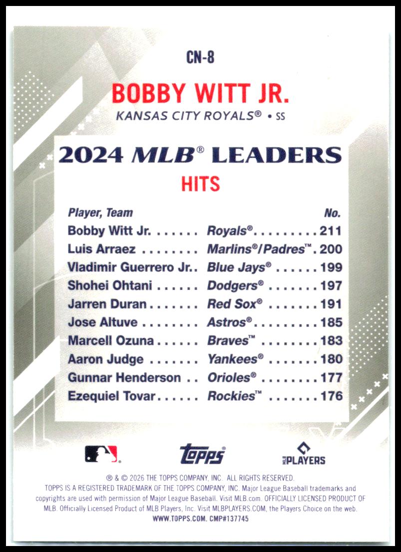 2026 Topps Crooked Numbers #CN-8 Bobby Witt Jr. Kansas City Royals