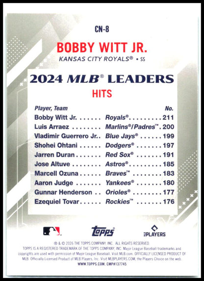 2026 Topps Crooked Numbers #CN-8 Bobby Witt Jr. Kansas City Royals