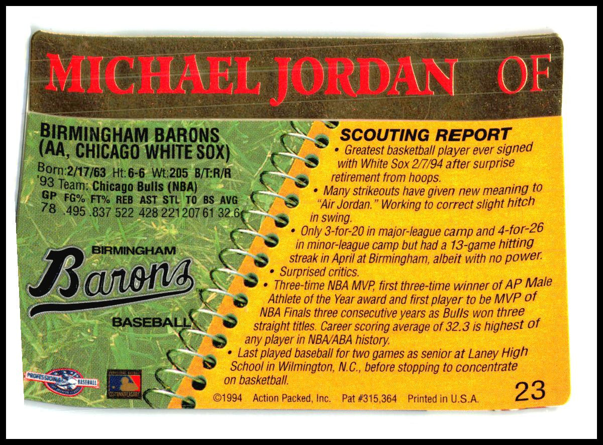 1994 Action Packed Minors #23 Michael Jordan Birmingham Barons