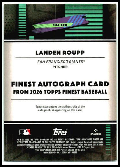 2026 Finest Finest Mega Auto Green Mini Diamond #FMA-LRO Landen Roupp AU Giants