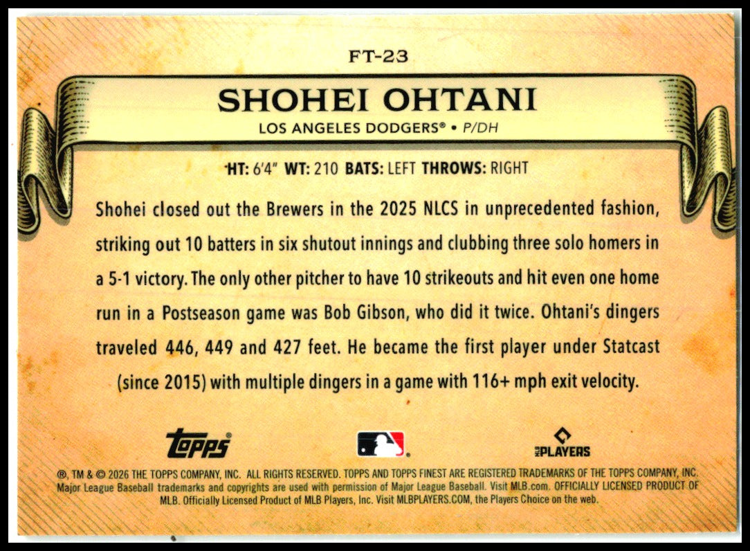 2026 Finest Finest Timelines #FT-23 Shohei Ohtani Los Angeles Dodgers