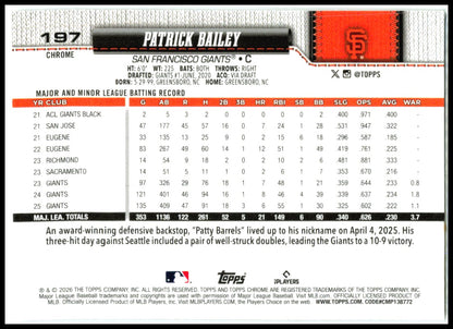 2026 Topps Chrome LIGHTBOARD LOGO Variation SSP #197 Patrick Bailey Giants