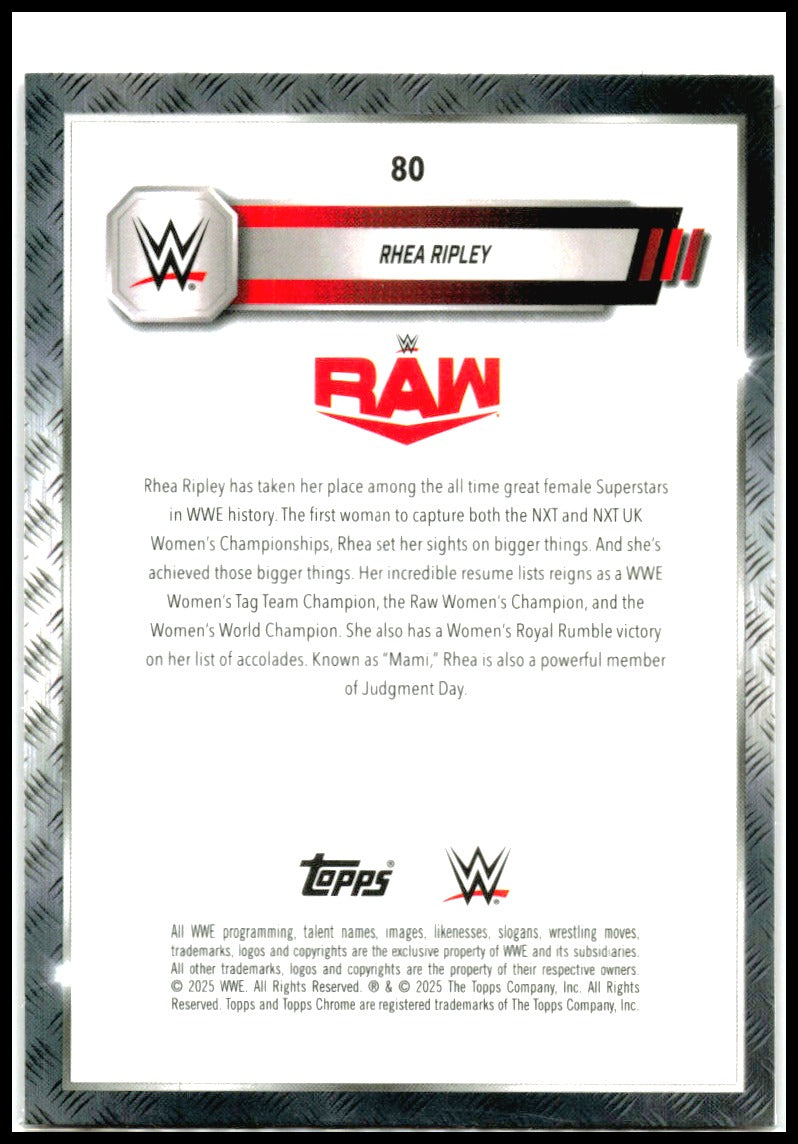 2025 Topps Chrome WWE Pink Shimmer Refractor #80 Rhea Ripley