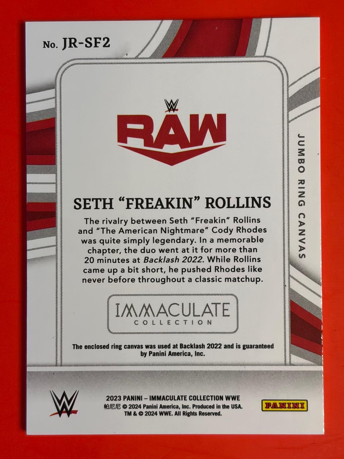 2023 Immaculate Collection WWE Jumbo Ring Canvas #JR-SF2 Seth Freakin Rollins