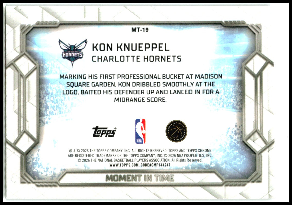 2025-26 Topps Chrome Update Moment In Time #MT-19 Kon Knueppel Charlotte Hornets