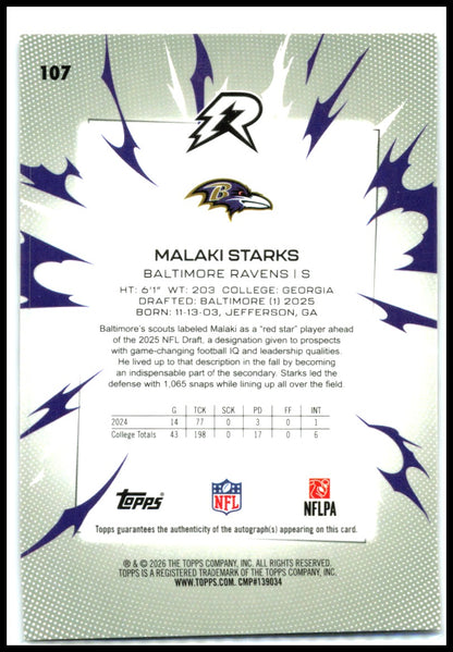2025 Topps Resurgence Signatures #107 Malaki Starks AU Baltimore Ravens