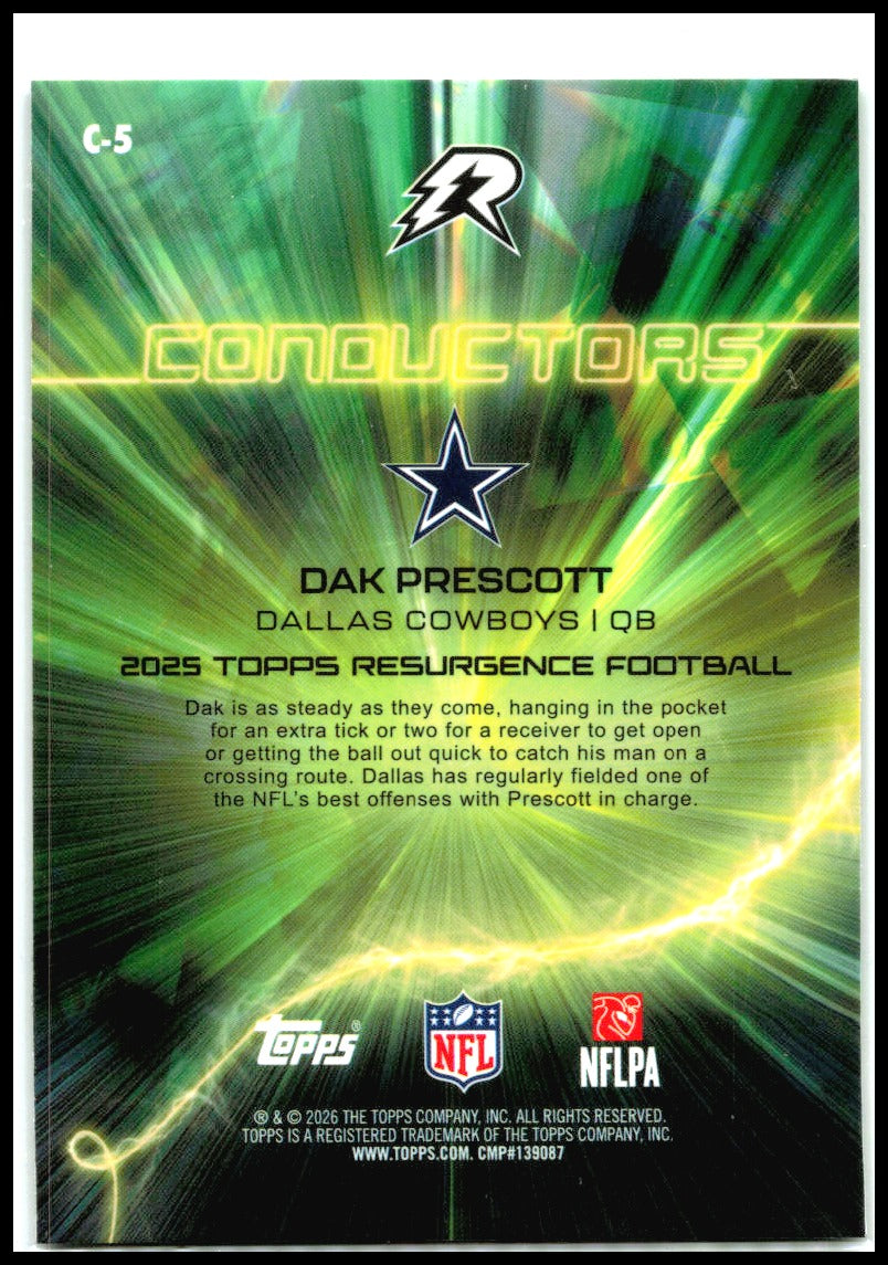 2025 Topps Resurgence Conductors Green Surge Refractor #C-5 Dak Prescott Dallas