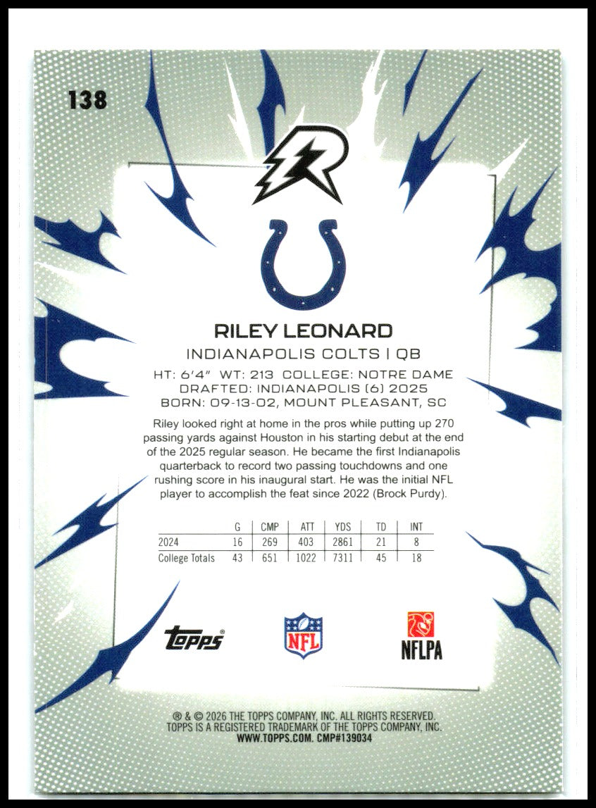 2025 Topps Resurgence Teal Surge Refractor #138 Riley Leonard Colts