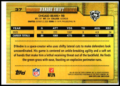 2026 Topps Golden Mirror Variations SSP #37 D’Andre Swift Chicago Bears