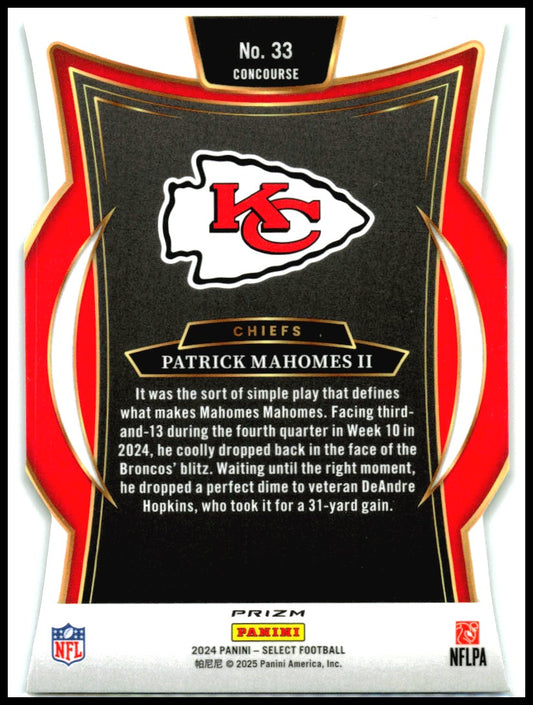 2024 Panini Select Silver Die Cut #33 Patrick Mahomes II Kansas City Chiefs