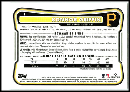 2026 Bowman Chrome Mojo Refractor #1 Konnor Griffin RC Pittsburgh Pirates