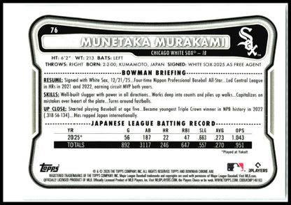 2026 Bowman Chrome Mojo Refractor #76 Munetaka Murakami RC Chicago White Sox