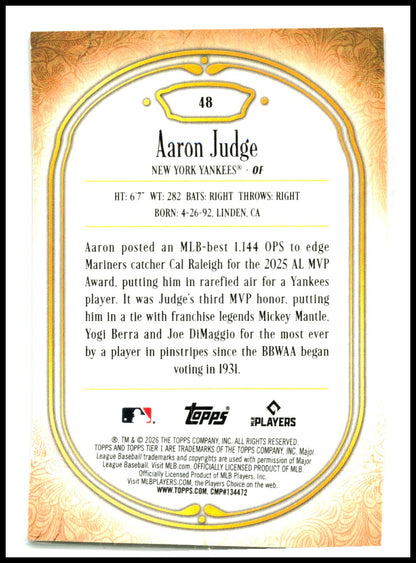 2026 Topps Tier One Pink #48 Aaron Judge #/5 New York Yankees