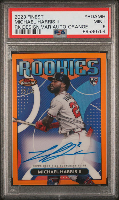 2023 Topps Finest Rk Design Var Auto-Orange #RDAMH Michael Harris PSA 9 Mint