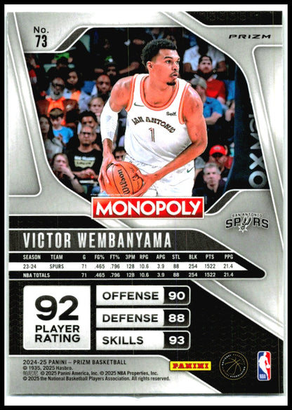 2024-25 Panini Prizm Monopoly Ice Prizm #73 Victor Wembanyama San Antonio Spurs