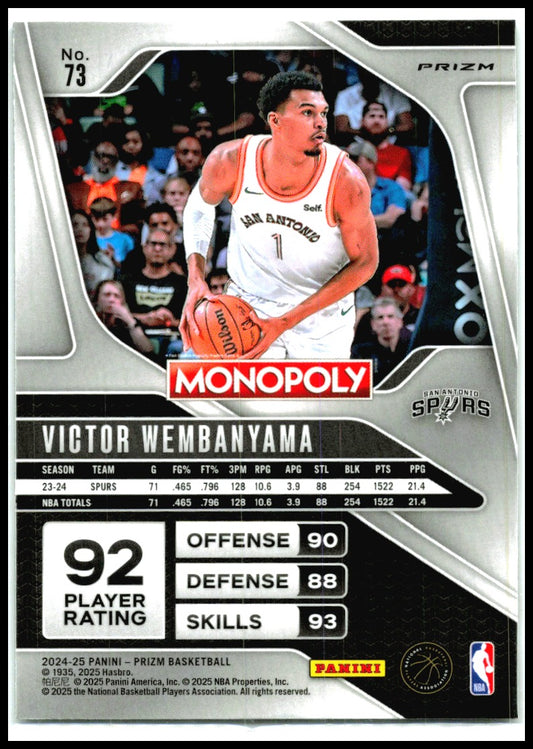 2024-25 Panini Prizm Monopoly Ice Prizm #73 Victor Wembanyama San Antonio Spurs