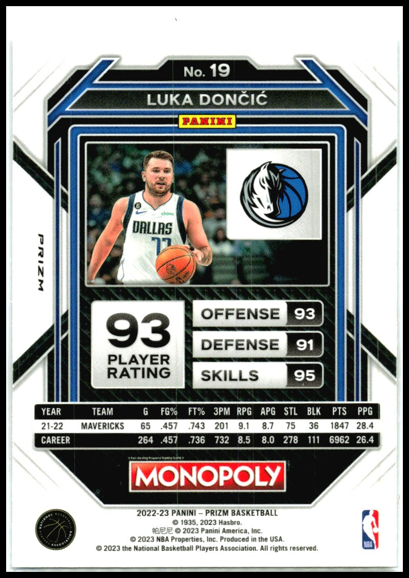 2022-23 Panini Prizm Monopoly Monopoly Black #19 Luka Doncic Dallas Mavericks