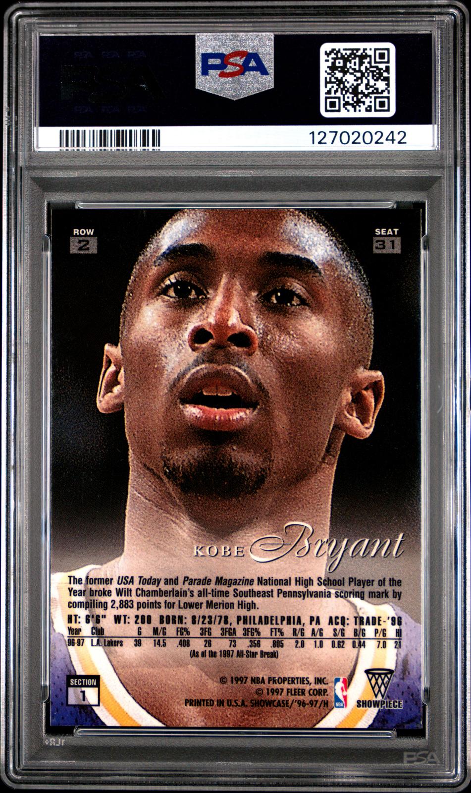 1996 Flair Showcase Row 2 #31 Kobe Bryant LA Lakers PSA 8