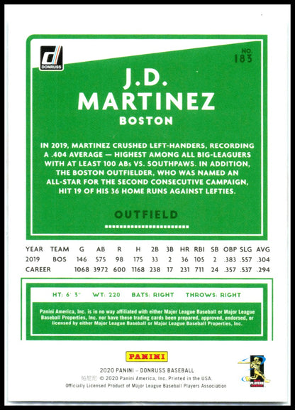 2020 Donruss Career Stat Line #183 J.D. Martinez #/537 Boston Red Sox