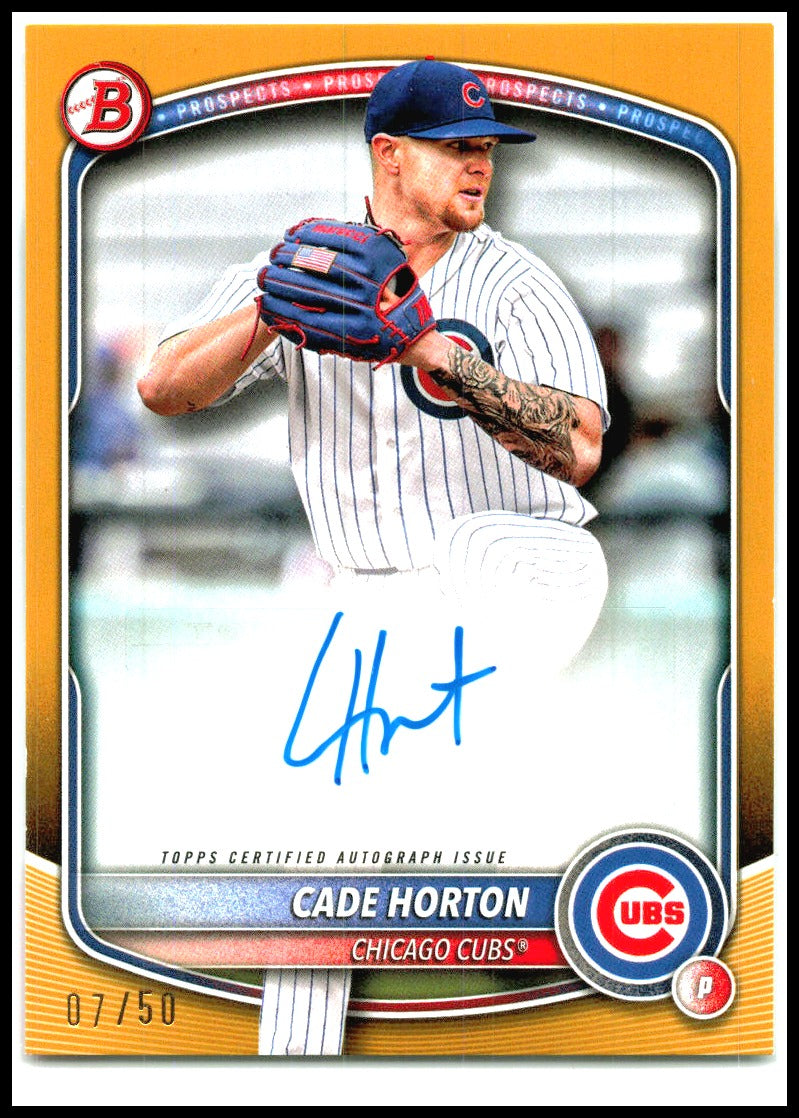 2025 Bowman Prospect Autographs Gold #BPA-CHO Cade Horton AU #/50 Chicago Cubs