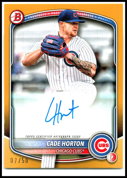 2025 Bowman Prospect Autographs Gold #BPA-CHO Cade Horton AU #/50 Chicago Cubs