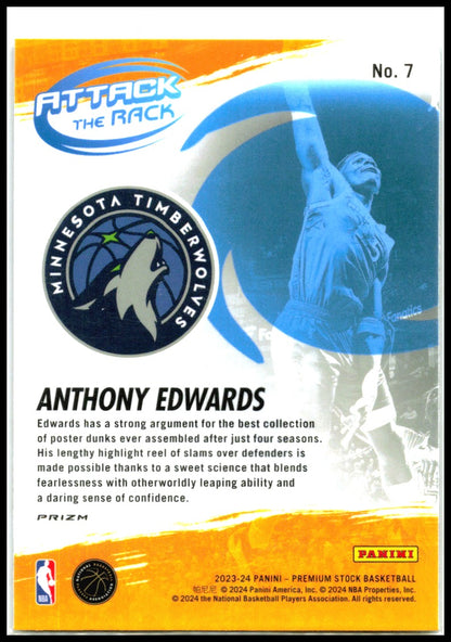 2023-24 Hoops Premium Stock Attack The Rack Silver Prizm #7 Anthony Edwards