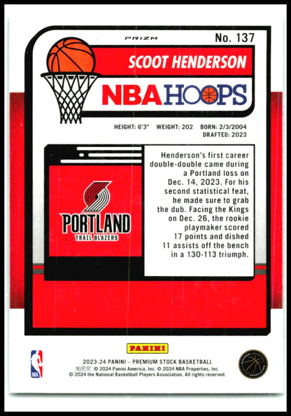 2023-24 Hoops Premium Stock Seismic Prizm #137 Scoot Henderson RC Portland