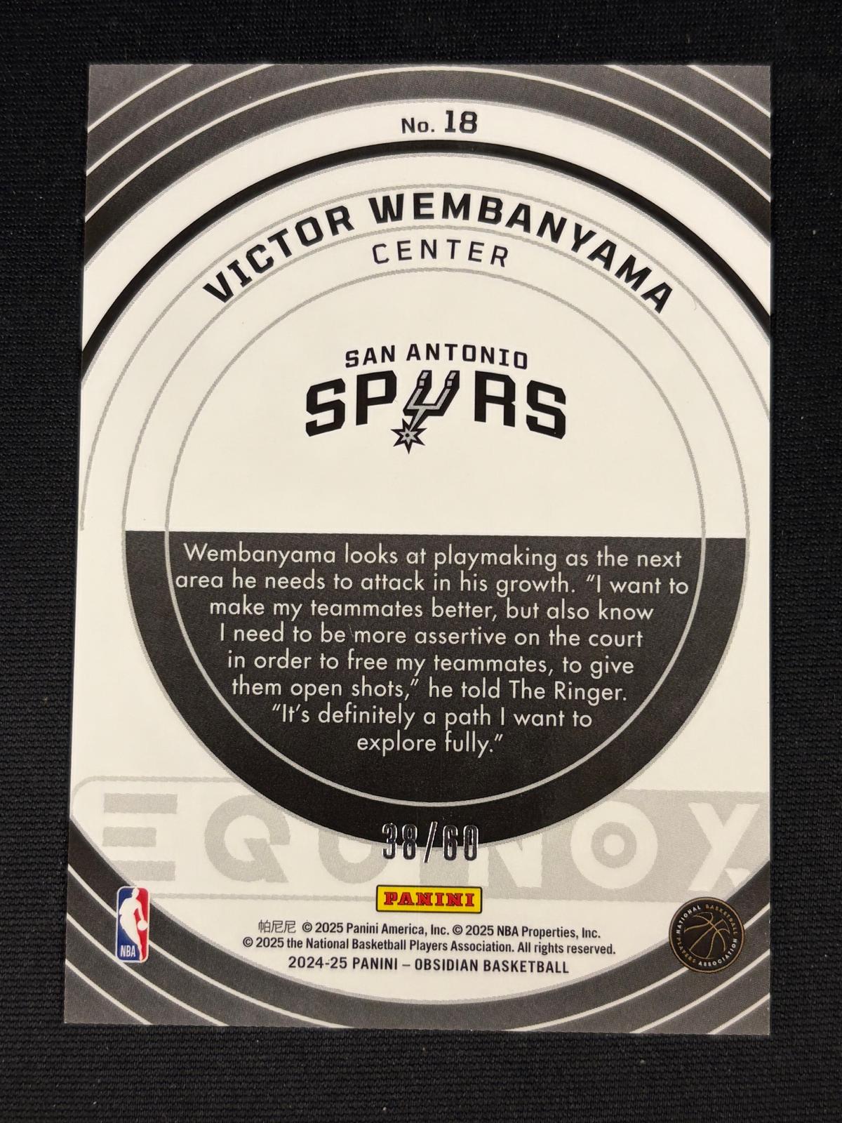 2025 Panini Obsidian Equinox #/60 #18 Victor Wembanyama San Antonio Spurs