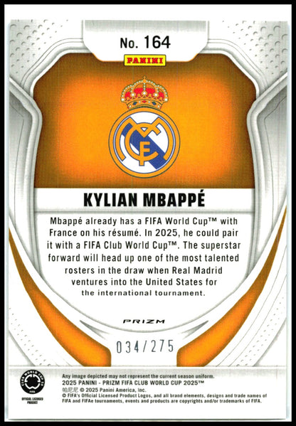 2025 Panini Prizm FIFA Club World Cup Blue Seismic Prizm #164 Kylian Mbappe