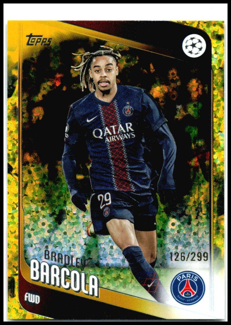 2025-26 Topps UEFA Yellow Sandglitter /299 #63 Bradley Barcola