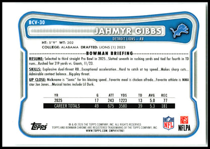 2026 Bowman Chrome Speckle #BCV-30 Jahmyr Gibbs Detroit Lions