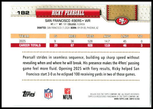 2026 Topps Sandglitter #182 Ricky Pearsall San Francisco 49ers