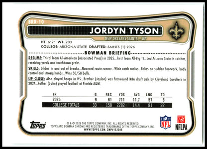 2026 Bowman Red RC #121 Jordyn Tyson RC New Orleans Saints