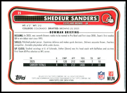 2026 Bowman #25 Shedeur Sanders Cleveland Browns