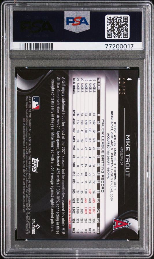 2022 Topps Chrome Black Orange Refractor #4 Mike Trout PSA 8