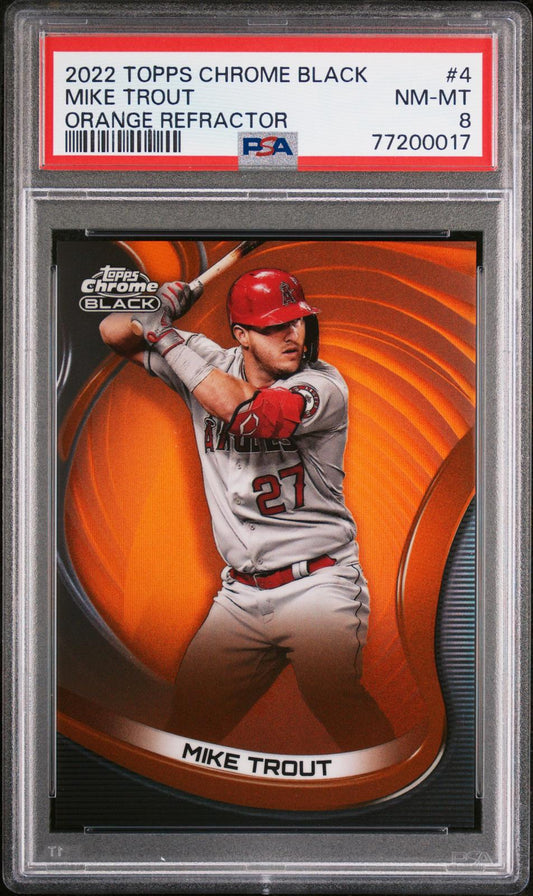 2022 Topps Chrome Black Orange Refractor #4 Mike Trout PSA 8