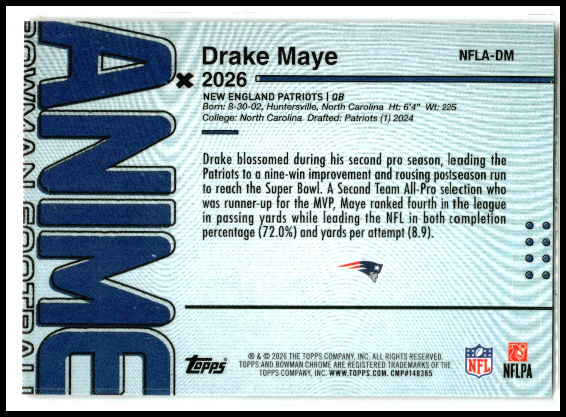 2026 Bowman Anime NFL Red Refractor /5 SSP Case Hit # Drake Maye Patriots