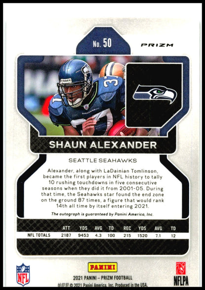 2021 Panini Prizm Autographs Prizm Silver #50 Shaun Alexander AU Seattle