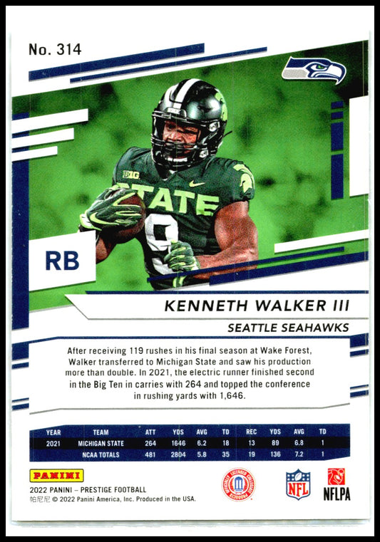 2022 Panini Prestige Xtra Points Sunburst #314 Kenneth Walker III RC Seattle