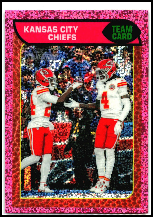2026 Topps Heritage Pink Speckle #366 Chiefs Yearly Leaders