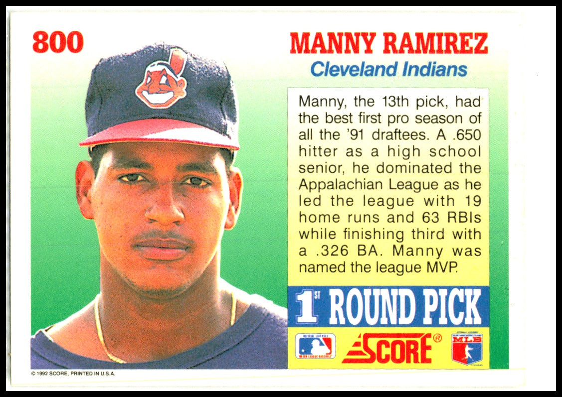 1992 Score #800 Manny Ramirez RC Cleveland Indians