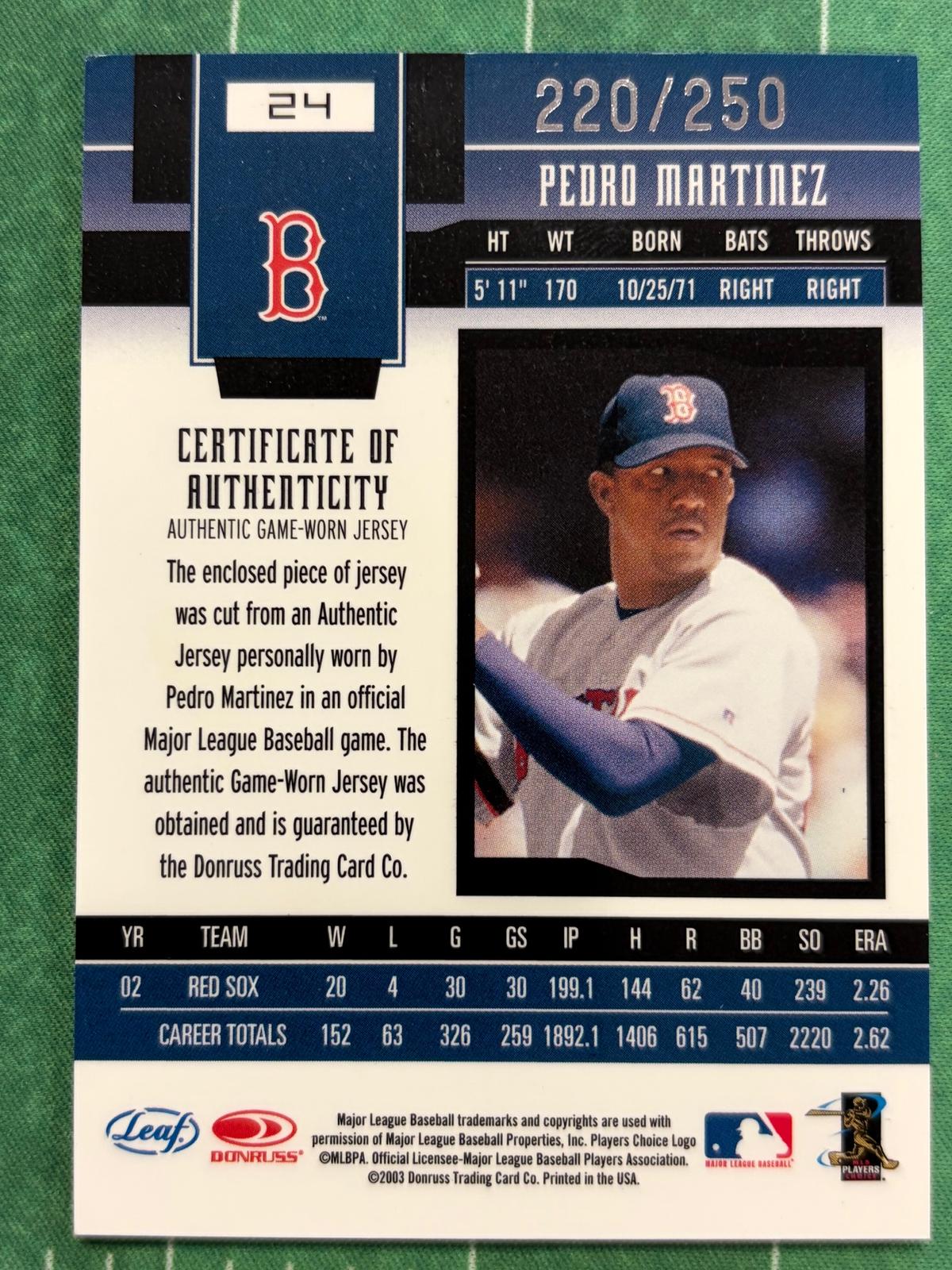 2003 Leaf Certified Materials Mirror Red Materials #24 Pedro Martinez Boston