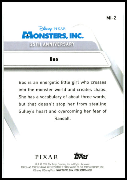 2026 Topps Chrome Disney Monsters, Inc. 25th Anniversary #MI-2 Boo