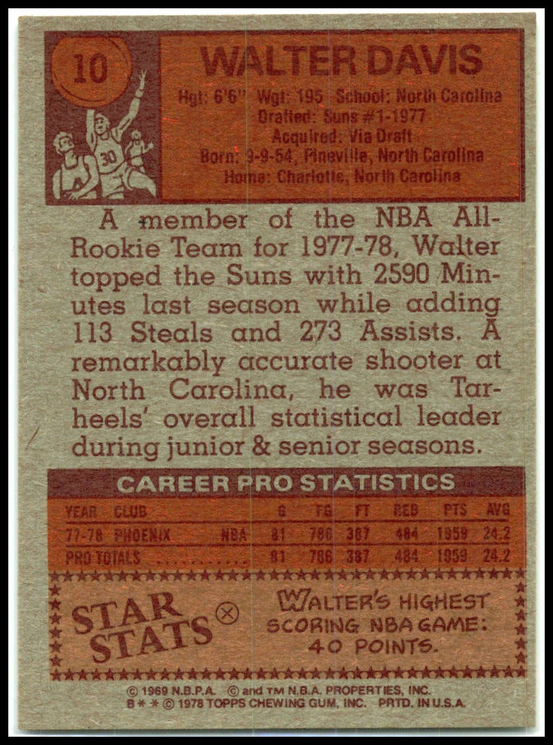 1978-79 Topps #10 Walter Davis RC Phoenix Suns