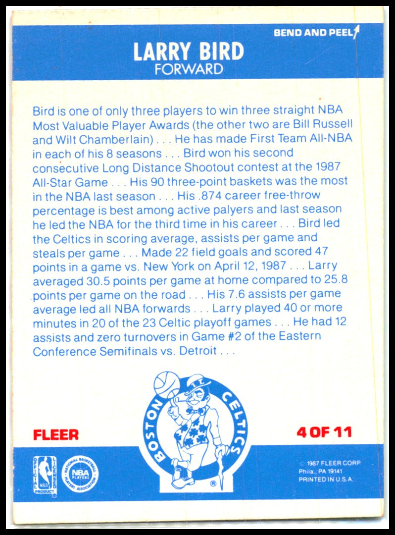 1987-88 Fleer Stickers #4 Larry Bird Boston Celtics