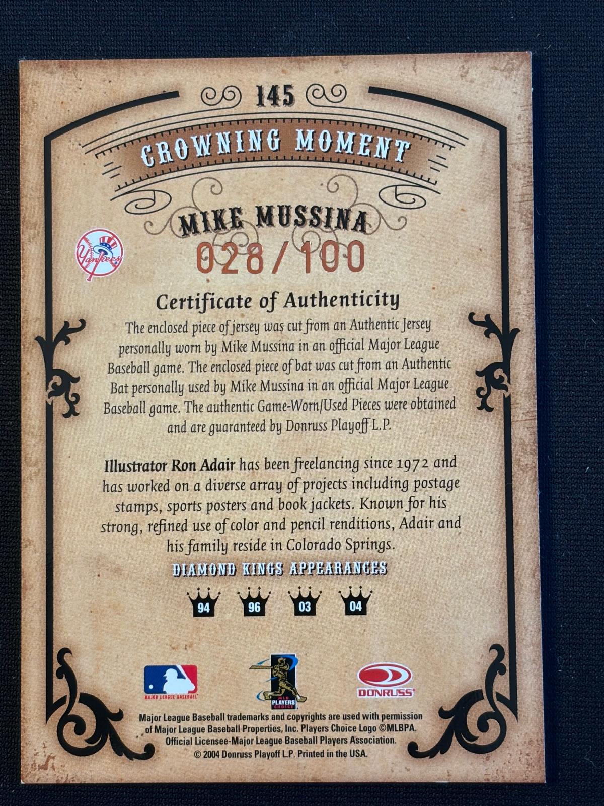 2004 Donruss Diamond Kings DK Materials Silver #145 Mike Mussina Yankees