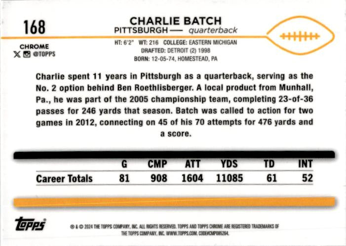 2024 Topps Chrome Prism #168 Charlie Batch Pittsburgh