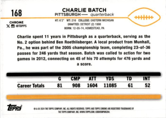 2024 Topps Chrome Prism #168 Charlie Batch Pittsburgh