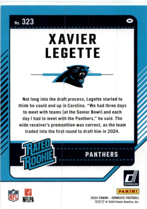 2024 Donruss #323 Xavier Legette Rookie Carolina Panthers